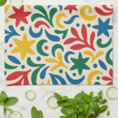 Mid Century Modern Biophilic Pattern Theedoek (Gevouwen)