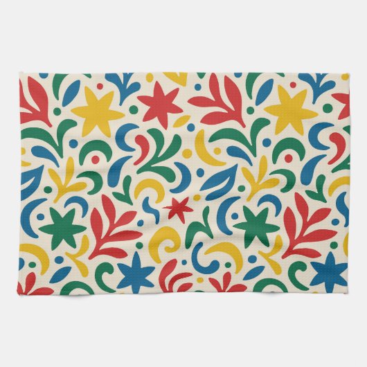 Mid Century Modern Biophilic Pattern Theedoek (Horizontaal)