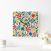 Mid Century Modern Biophilic Pattern Vierkante Klok (Huis)