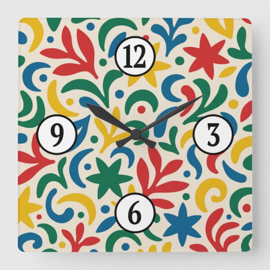 Mid Century Modern Biophilic Pattern Vierkante Klok (Voorkant)