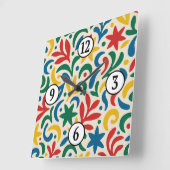 Mid Century Modern Biophilic Pattern Vierkante Klok (Hoek)