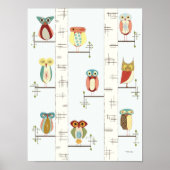 Mid Century Modern Birch Trees and Owls Poster (Voorkant)