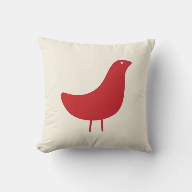 Mid Century Modern Bird Sierkussen in Red (Voorkant)