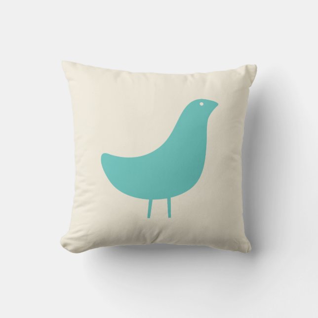 Mid Century Modern Bird Sierkussen in Turquoise (Voorkant)