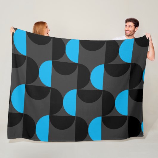 Mid-Century Modern Black blue en Grey Fleece Deken (In situ)