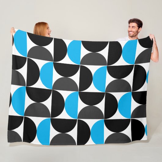 Mid-Century Modern Black blue en Grey Fleece Deken (In situ)