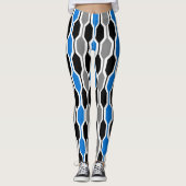 Mid-Century Modern Black, Blue en Grey Hexagons Leggings (Voorkant)