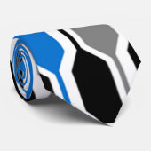 Mid-Century Modern Black, Blue en Grey Hexagons Stropdas (Opgerold)