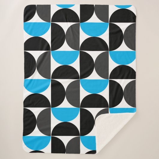 Mid-Century Modern Black blue en Grey Sherpa Deken (Voorkant)