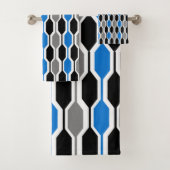 Mid-Century Modern Black, Blue, Grey Hexagons Bad Handdoek (Insitu)