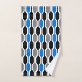 Mid-Century Modern Black, Blue, Grey Hexagons Bad Handdoek (Handdoek)