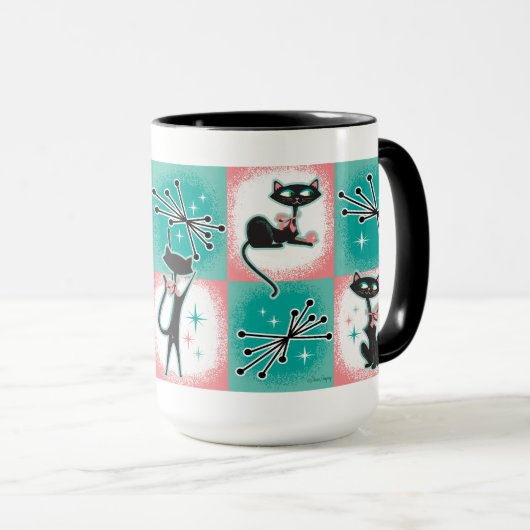 Mid-Century Modern Black Cat Coffee Mok (Voorkant rechts)