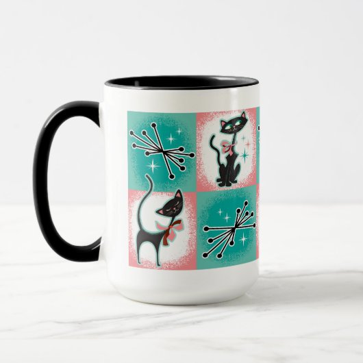 Mid-Century Modern Black Cat Coffee Mok (Links)