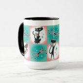 Mid-Century Modern Black Cat Coffee Mok (Voorkant links)