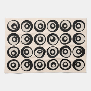 Mid Century Modern Black en Cream Circles Patroon Theedoek