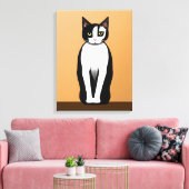 Mid Century Modern Black en White Cat Canvas Afdruk (Insitu (Woonkamer))