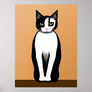 Mid Century Modern Black en White Cat Poster