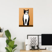 Mid Century Modern Black en White Cat Poster (Thuiskantoor)