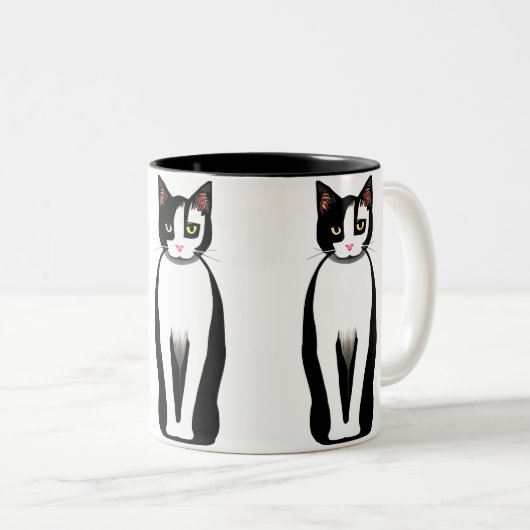 Mid Century Modern Black en White Cat Tweekleurige Koffiemok (Voorkant rechts)