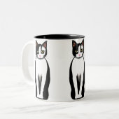 Mid Century Modern Black en White Cat Tweekleurige Koffiemok (Voorkant links)