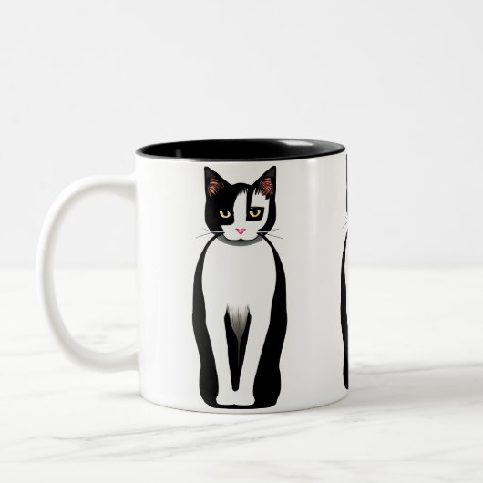 Mid Century Modern Black en White Cat Tweekleurige Koffiemok (Links)