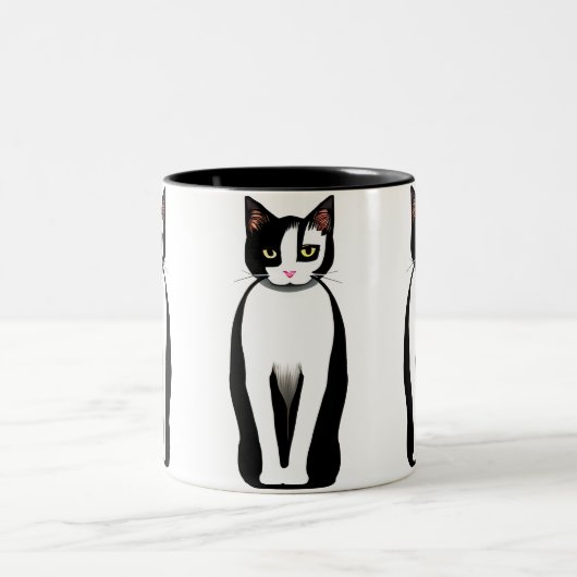 Mid Century Modern Black en White Cat Tweekleurige Koffiemok (Center)