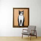 Mid Century Modern Black en White Cat Wandkleed (In situ)