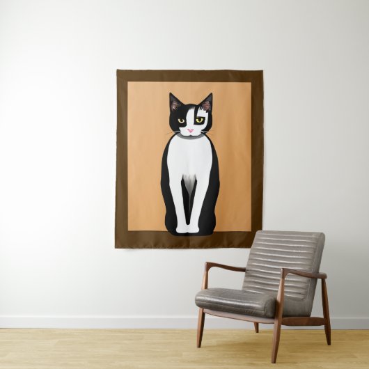Mid Century Modern Black en White Cat Wandkleed (In situ)