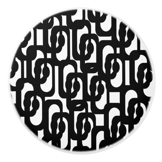 Mid Century Modern Black en White Loop Pattern Keramische Knop (Voorkant)