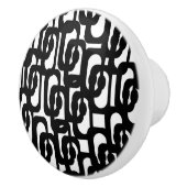 Mid Century Modern Black en White Loop Pattern Keramische Knop (Rechts)