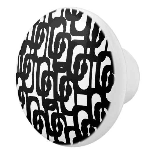 Mid Century Modern Black en White Loop Pattern Keramische Knop (Rechts)