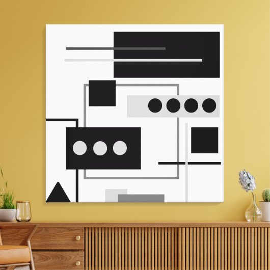 Mid Century Modern Black, grijs wit Abstract Canvas Afdruk (Insitu (Woonkamer))