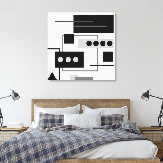 Mid Century Modern Black, grijs wit Abstract Canvas Afdruk (Insitu (Slaapkamer))