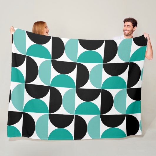 Mid-Century Modern Black White en Munt Fleece Deken (In situ)