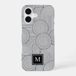 Mid Century Modern Black White Monogrammed Initial iPhone 16 Hoesje