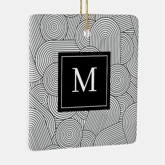 Mid Century Modern Black White Monogrammed Initial Keramisch Ornament (Rechts)