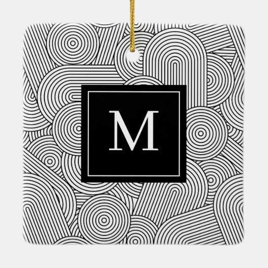 Mid Century Modern Black White Monogrammed Initial Keramisch Ornament (Achterkant)