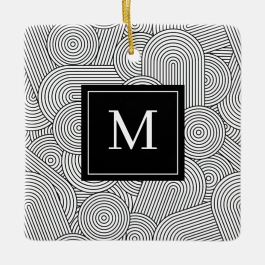 Mid Century Modern Black White Monogrammed Initial Keramisch Ornament (Voorkant)