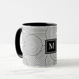 Mid Century Modern Black White Monogrammed Initial Mok