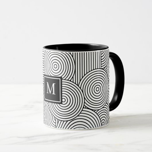 Mid Century Modern Black White Monogrammed Initial Mok (Voorkant rechts)