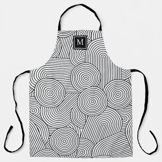 Mid Century Modern Black White Monogrammed Initial Schort (Voorkant)