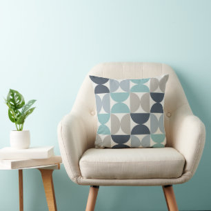 Mid-Century Modern blauw en grijs Kussen