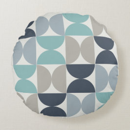 Mid-Century Modern blauw en grijs Rond Kussen