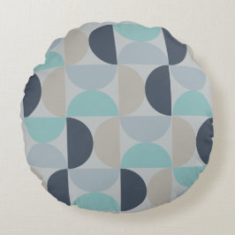 Mid-Century Modern blauw en grijs Rond Kussen