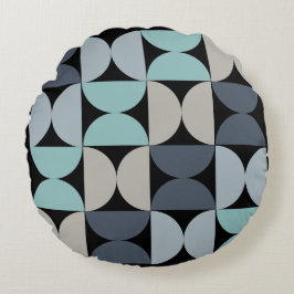 Mid-Century Modern blauw en grijs Rond Kussen