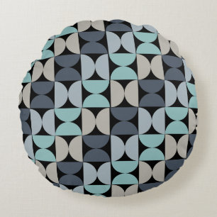 Mid-Century Modern blauw en grijs Rond Kussen