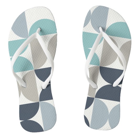 Mid-Century Modern blauw en grijs Teenslippers (Voetbed)