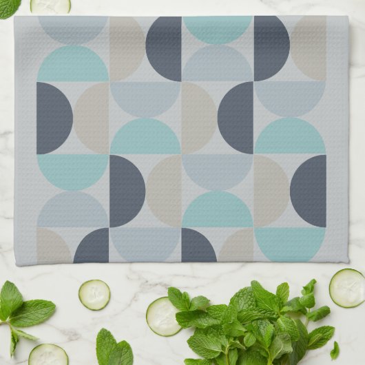 Mid-Century Modern blauw en grijs Theedoek (Gevouwen)