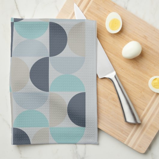 Mid-Century Modern blauw en grijs Theedoek (Quarter Fold)