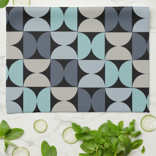 Mid-Century Modern blauw en grijs Theedoek (Gevouwen)